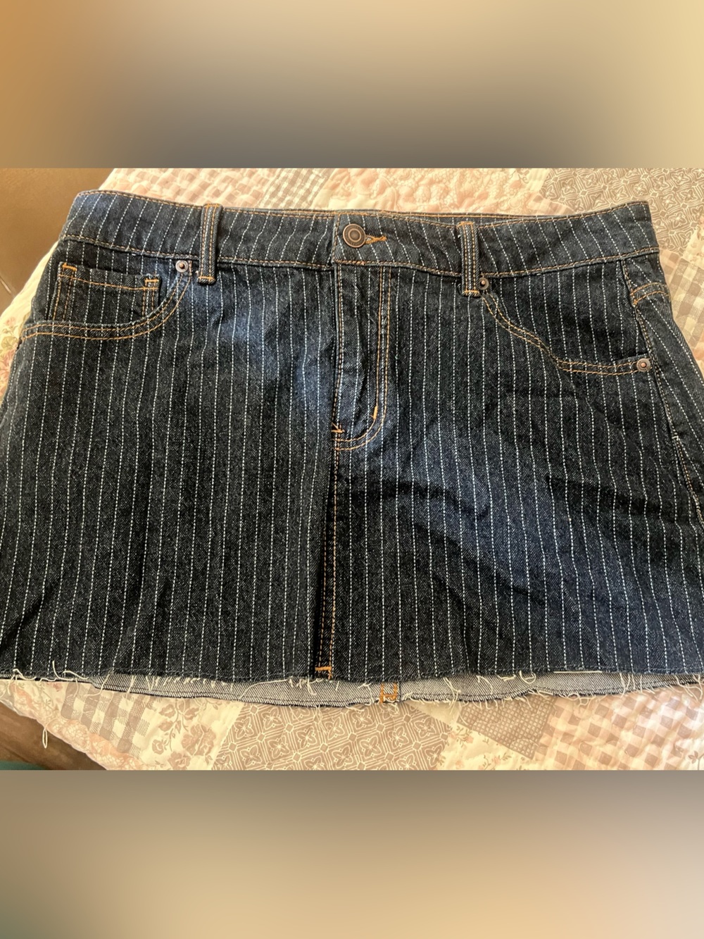 Striped Dark Denim Mini Skirt
